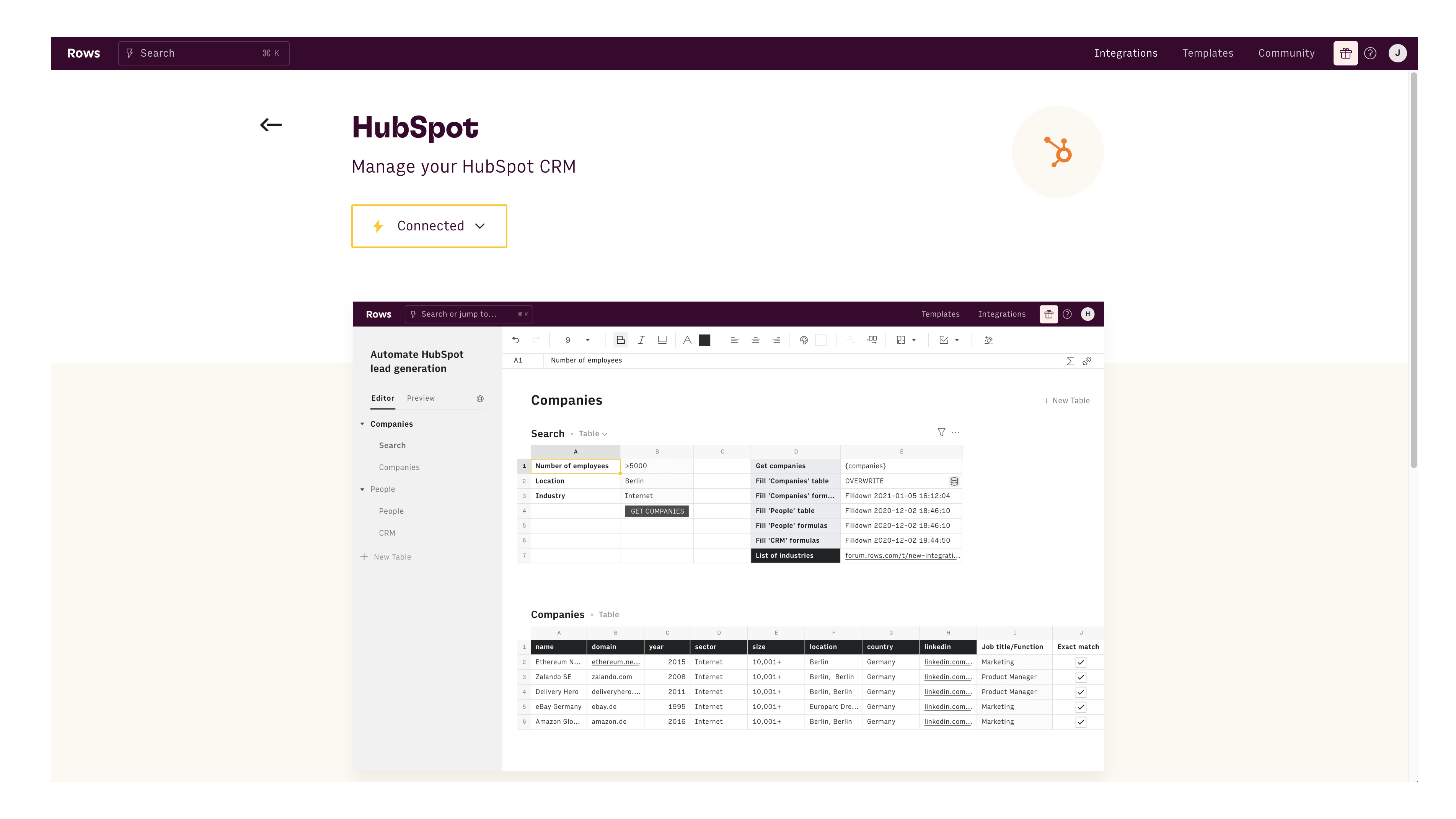 Automate your HubSpot CRM from within a spreadsheet